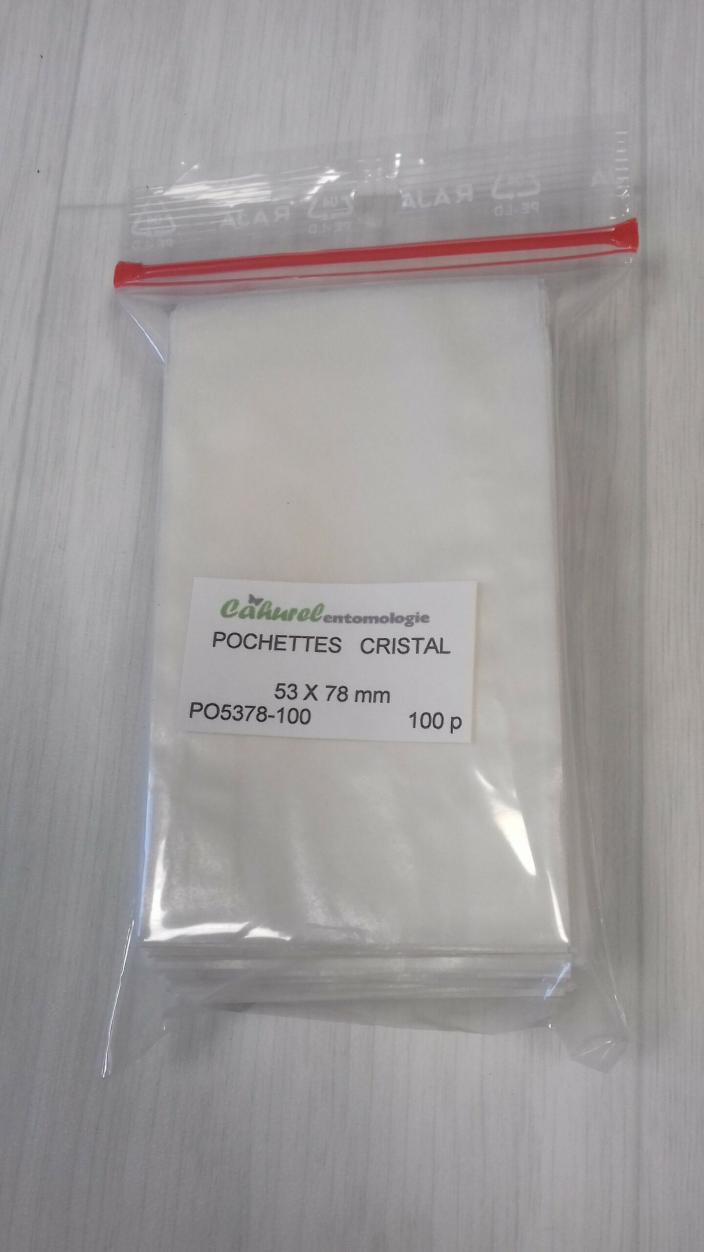 Paquet de 100 pochettes cristal 53 x 78 mm